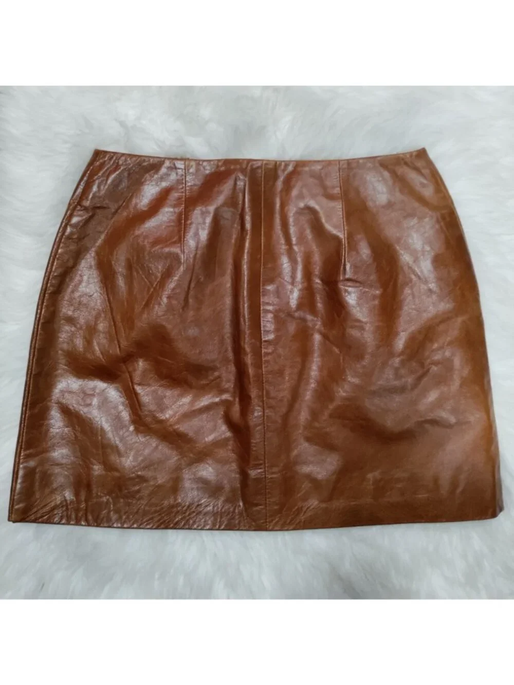 Hugo Buscati 100% Leather Antique 70s Style Brown A-Line Wrap Mini Skirt Size 6 - Picture 6 of 16